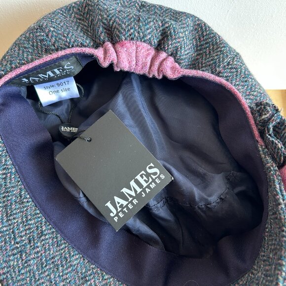 Peter James Blue and Pink Pure Wool Tweed Women's Hat With Flower - Picture 9 of 12